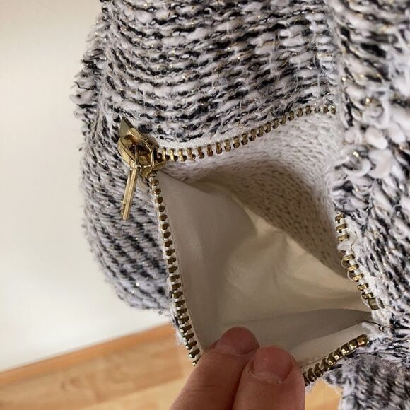 ANTHROPOLOGY Cottonaire fringe snap jacket zippered pockets Black cream Small - Picture 9 of 15